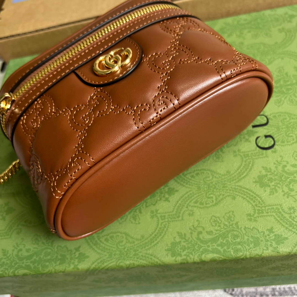 Gucci 723770 GG Matelass¨¦ Top Handle Mini Bag Brown