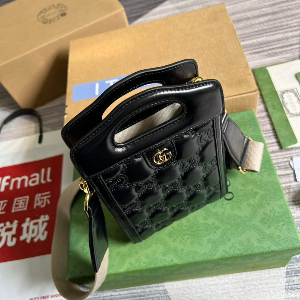 Gucci 723776 GG Matelass¨¦ Top Handle Mini Bag Black