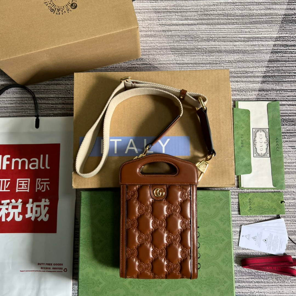 Gucci 723776 GG Matelass¨¦ Top Handle Mini Bag Brown