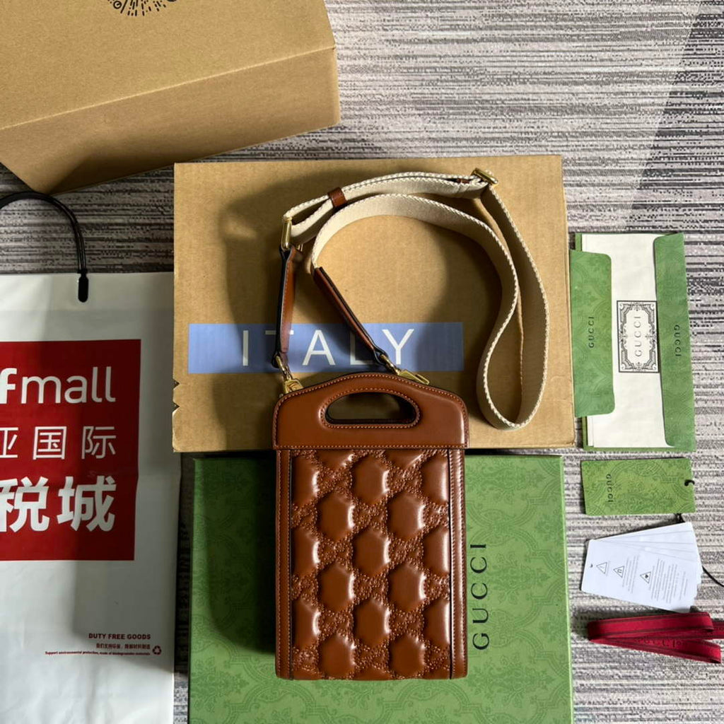 Gucci 723776 GG Matelass¨¦ Top Handle Mini Bag Brown
