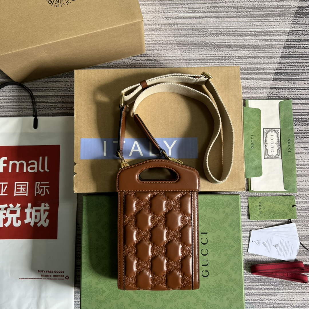 Gucci 723776 GG Matelass¨¦ Top Handle Mini Bag Brown