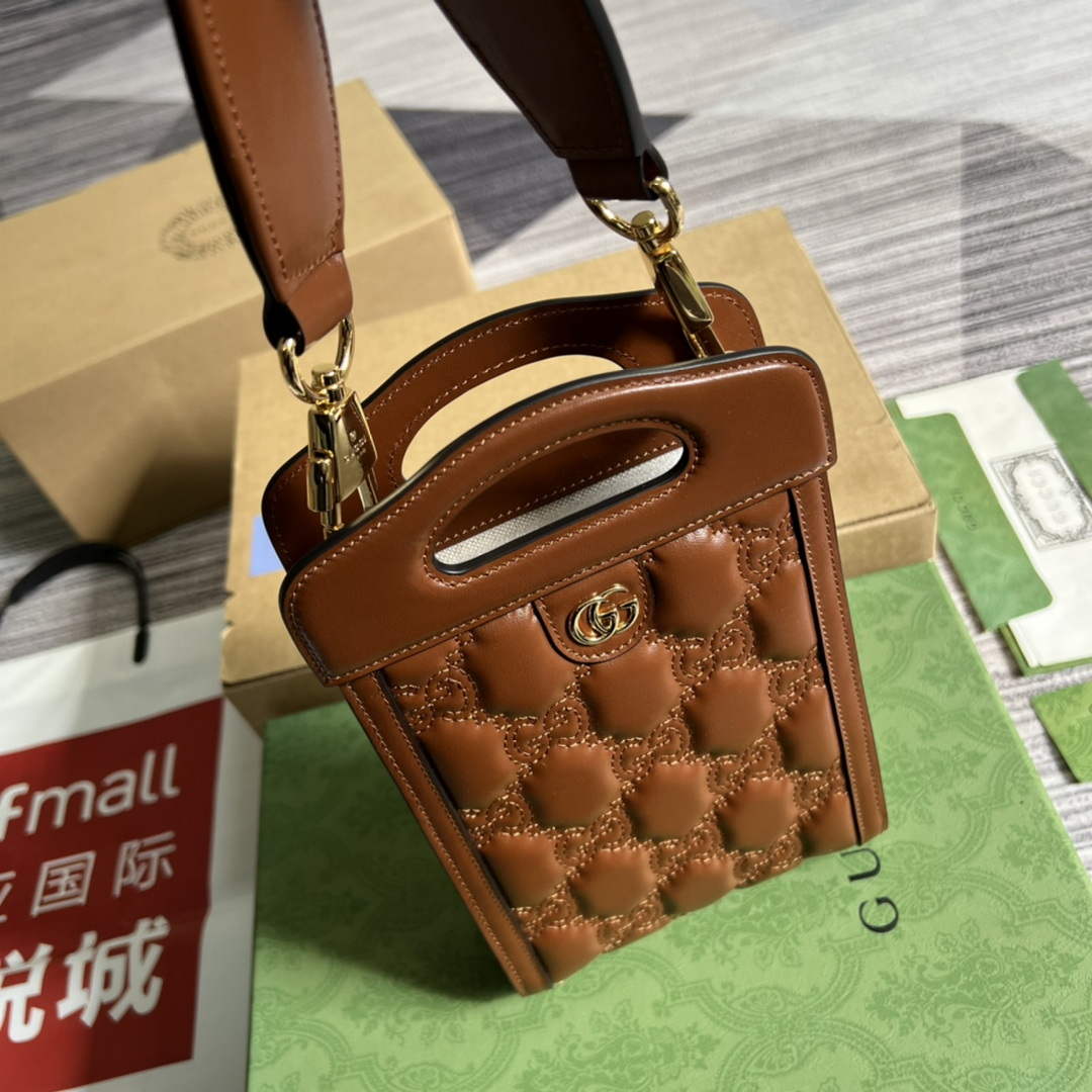 Gucci 723776 GG Matelass¨¦ Top Handle Mini Bag Brown