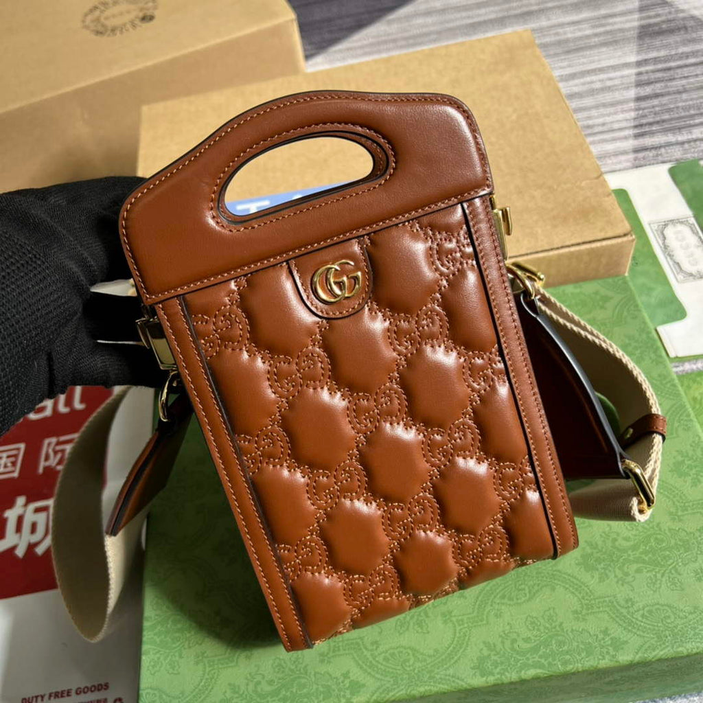 Gucci 723776 GG Matelass¨¦ Top Handle Mini Bag Brown