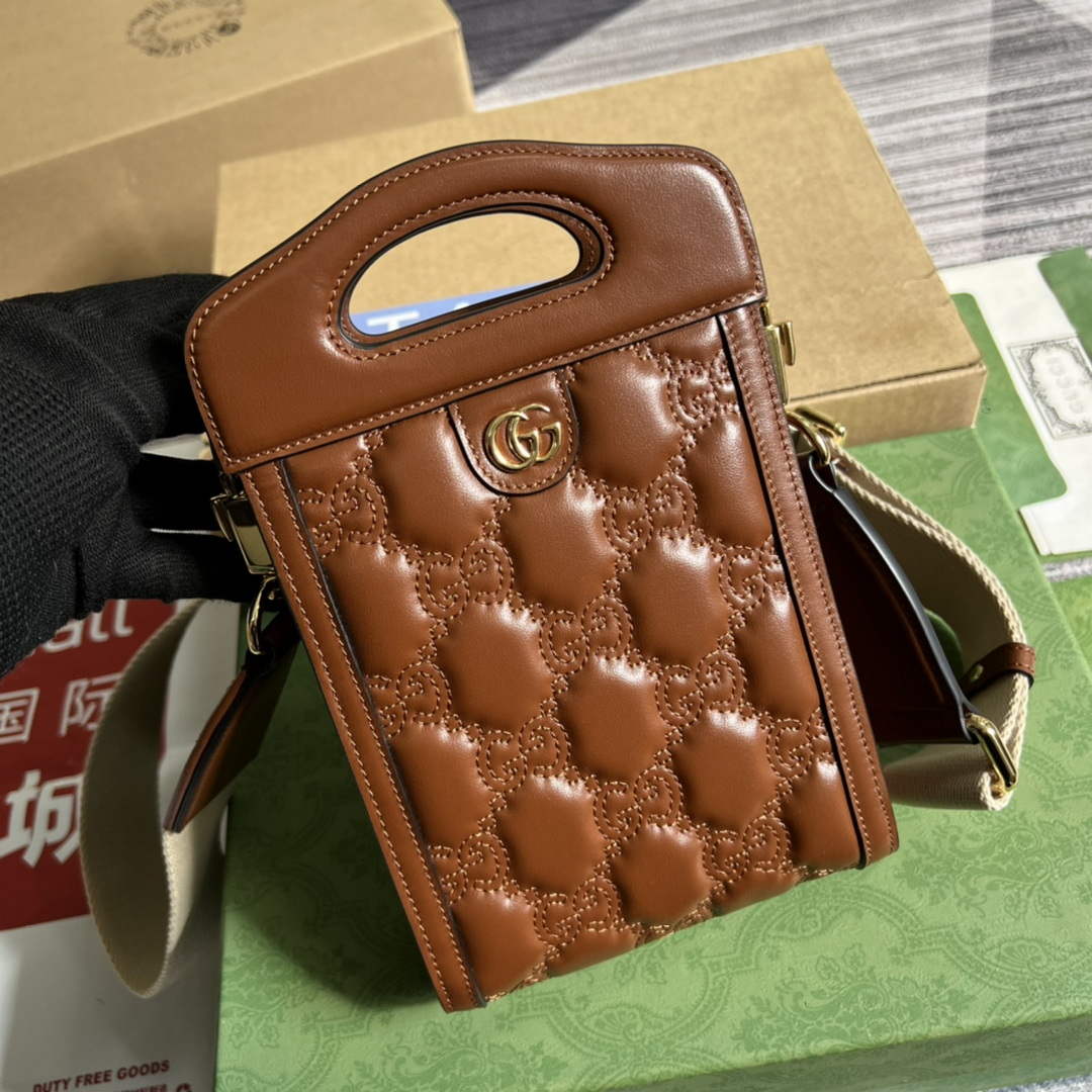 Gucci 723776 GG Matelass¨¦ Top Handle Mini Bag Brown
