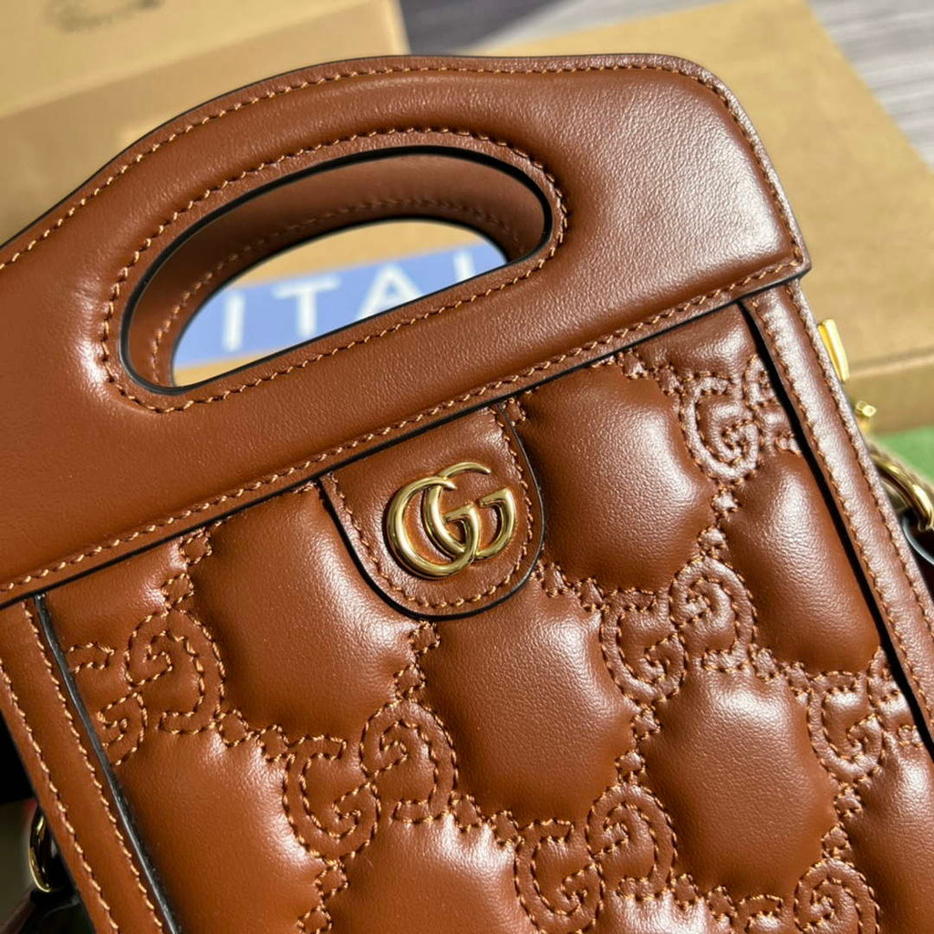 Gucci 723776 GG Matelass¨¦ Top Handle Mini Bag Brown