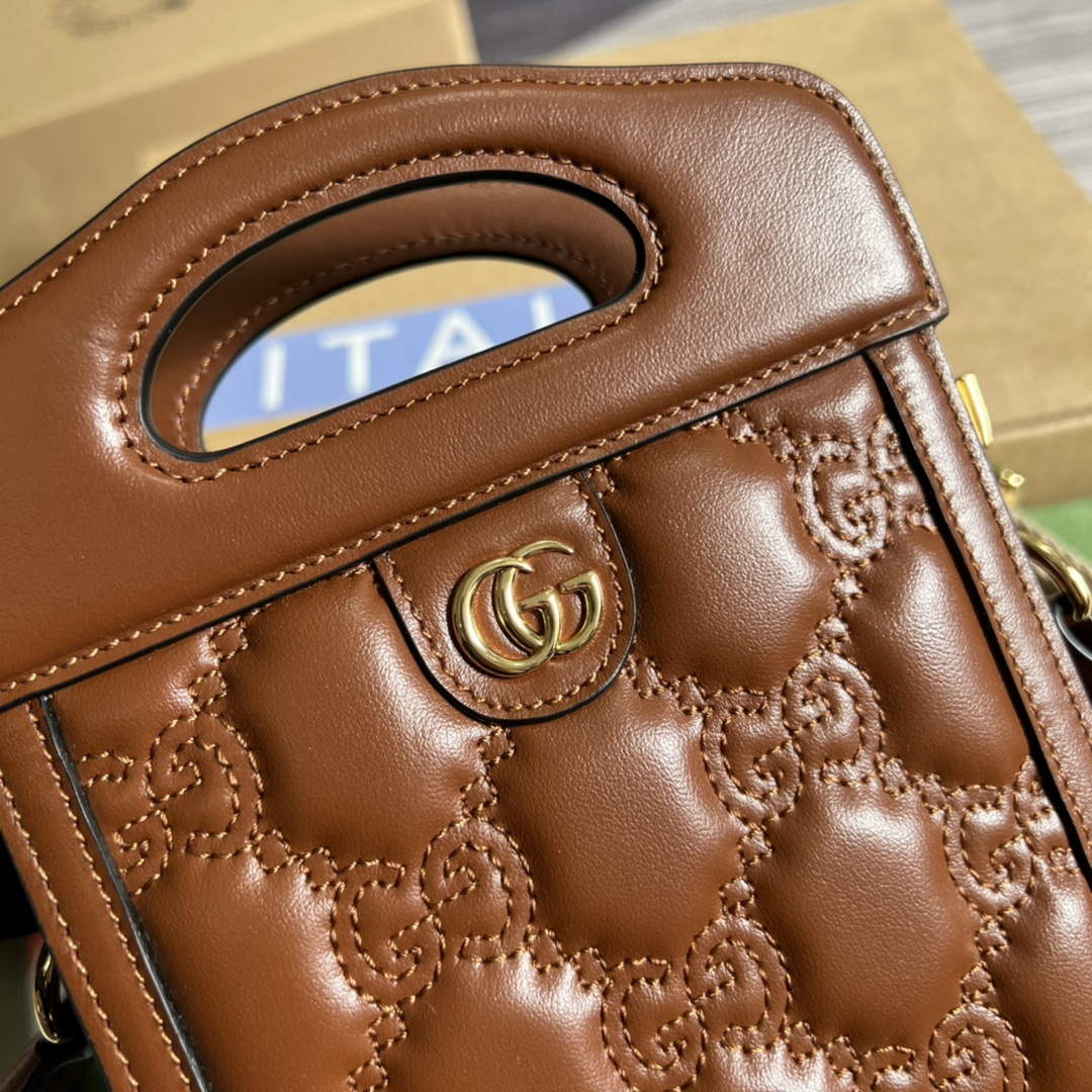 Gucci 723776 GG Matelass¨¦ Top Handle Mini Bag Brown
