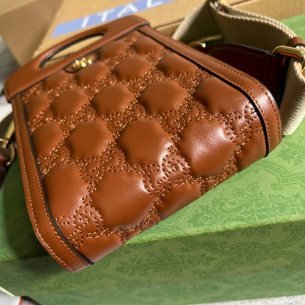 Gucci 723776 GG Matelass¨¦ Top Handle Mini Bag Brown