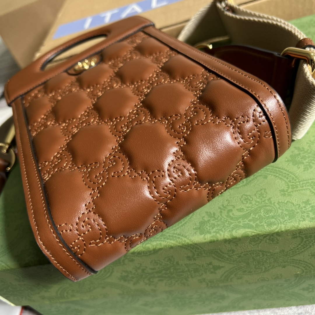Gucci 723776 GG Matelass¨¦ Top Handle Mini Bag Brown