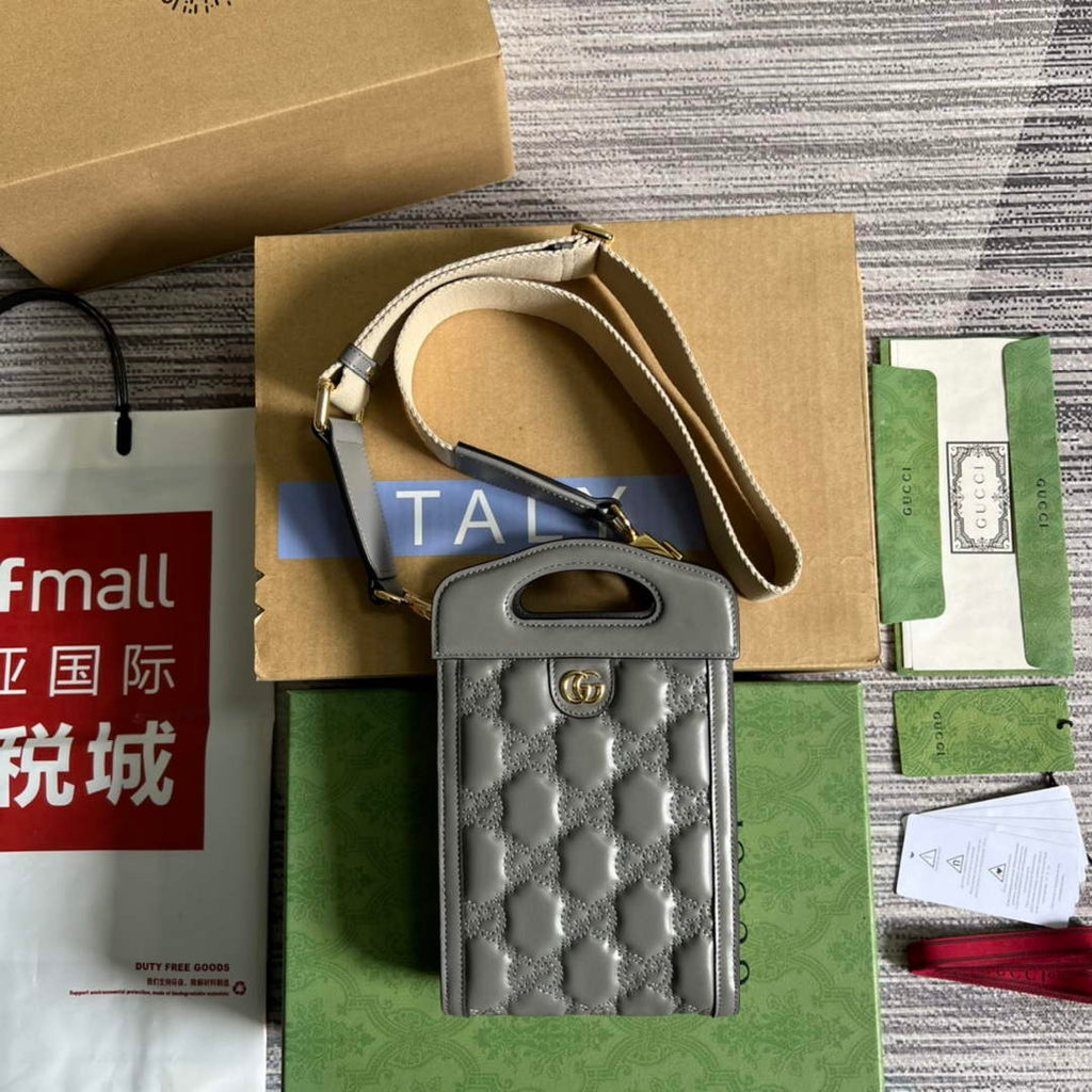 Gucci 723776 GG Matelass¨¦ Top Handle Mini Bag Grey