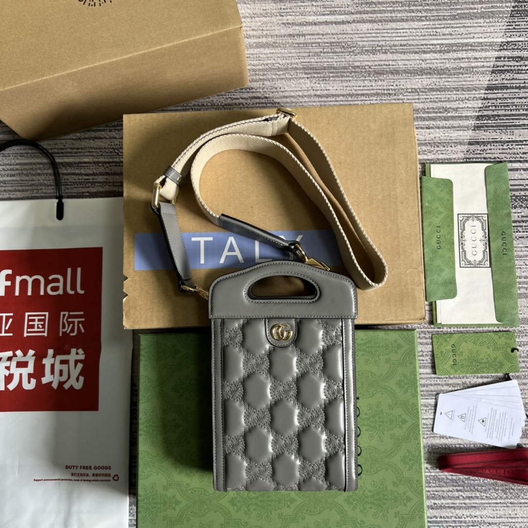 Gucci 723776 GG Matelass¨¦ Top Handle Mini Bag Grey