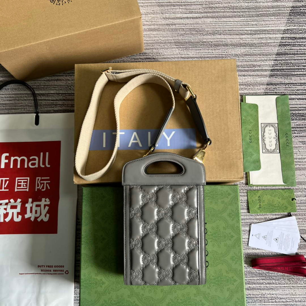 Gucci 723776 GG Matelass¨¦ Top Handle Mini Bag Grey