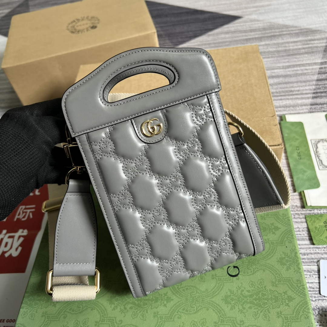 Gucci 723776 GG Matelass¨¦ Top Handle Mini Bag Grey