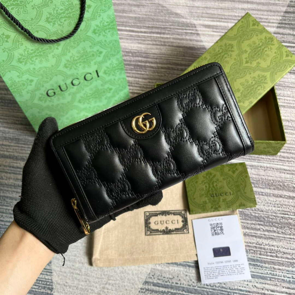 Gucci 723784 GG Matelass¨¦ Zip-Around Wallet Black