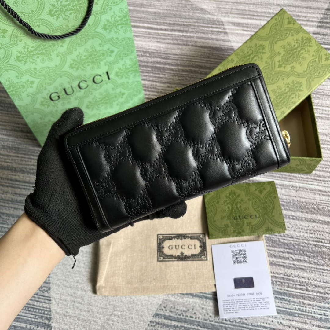 Gucci 723784 GG Matelass¨¦ Zip-Around Wallet Black