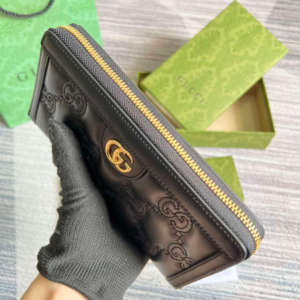 Gucci 723784 GG Matelass¨¦ Zip-Around Wallet Black