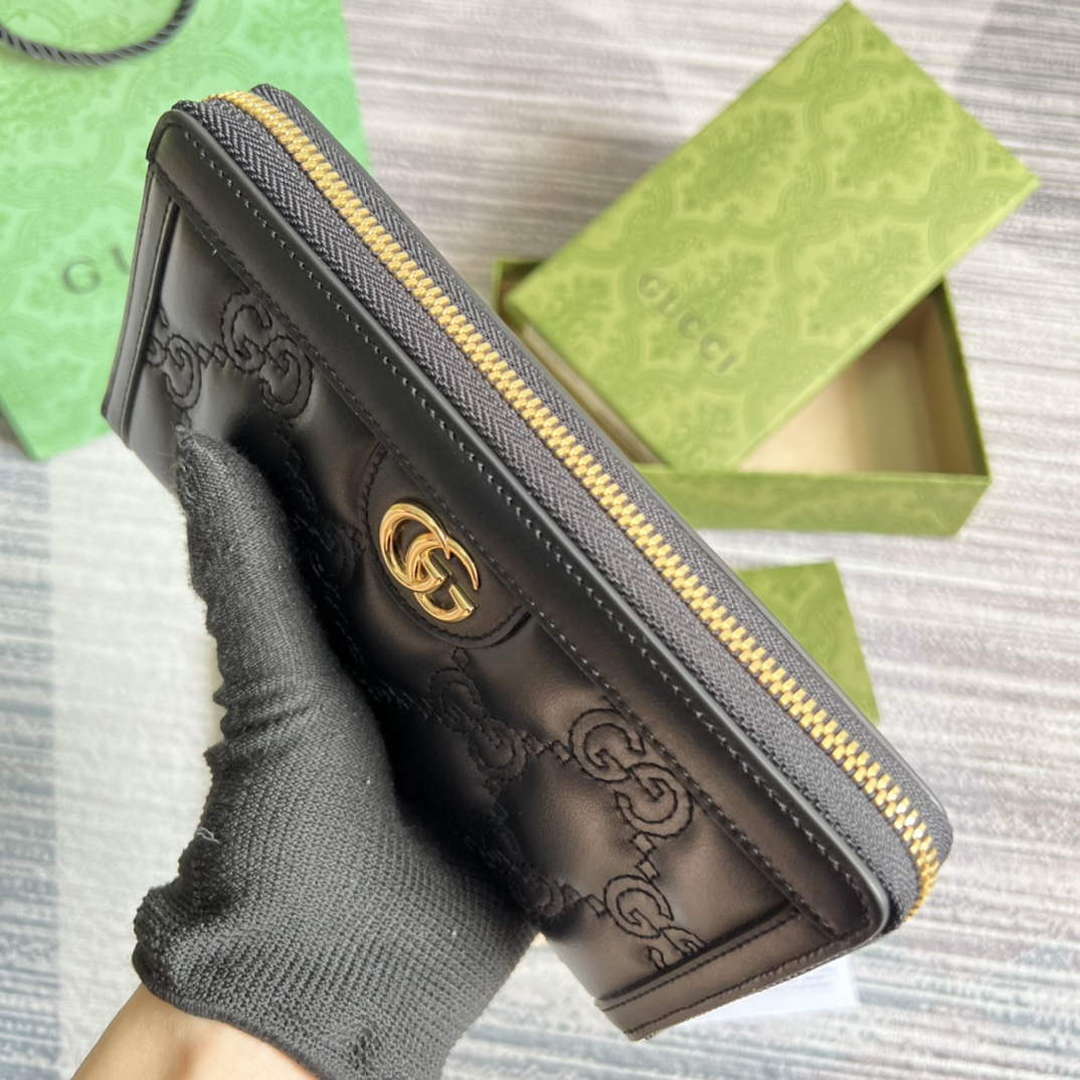 Gucci 723784 GG Matelass¨¦ Zip-Around Wallet Black