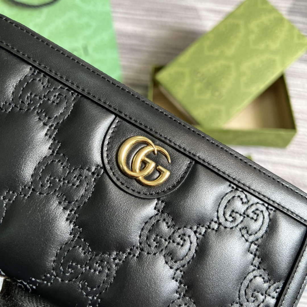 Gucci 723784 GG Matelass¨¦ Zip-Around Wallet Black