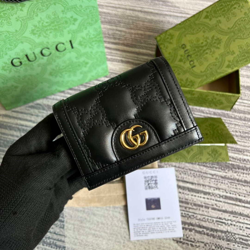 Gucci 723786 GG Matelass¨¦ Card Case Wallet Black
