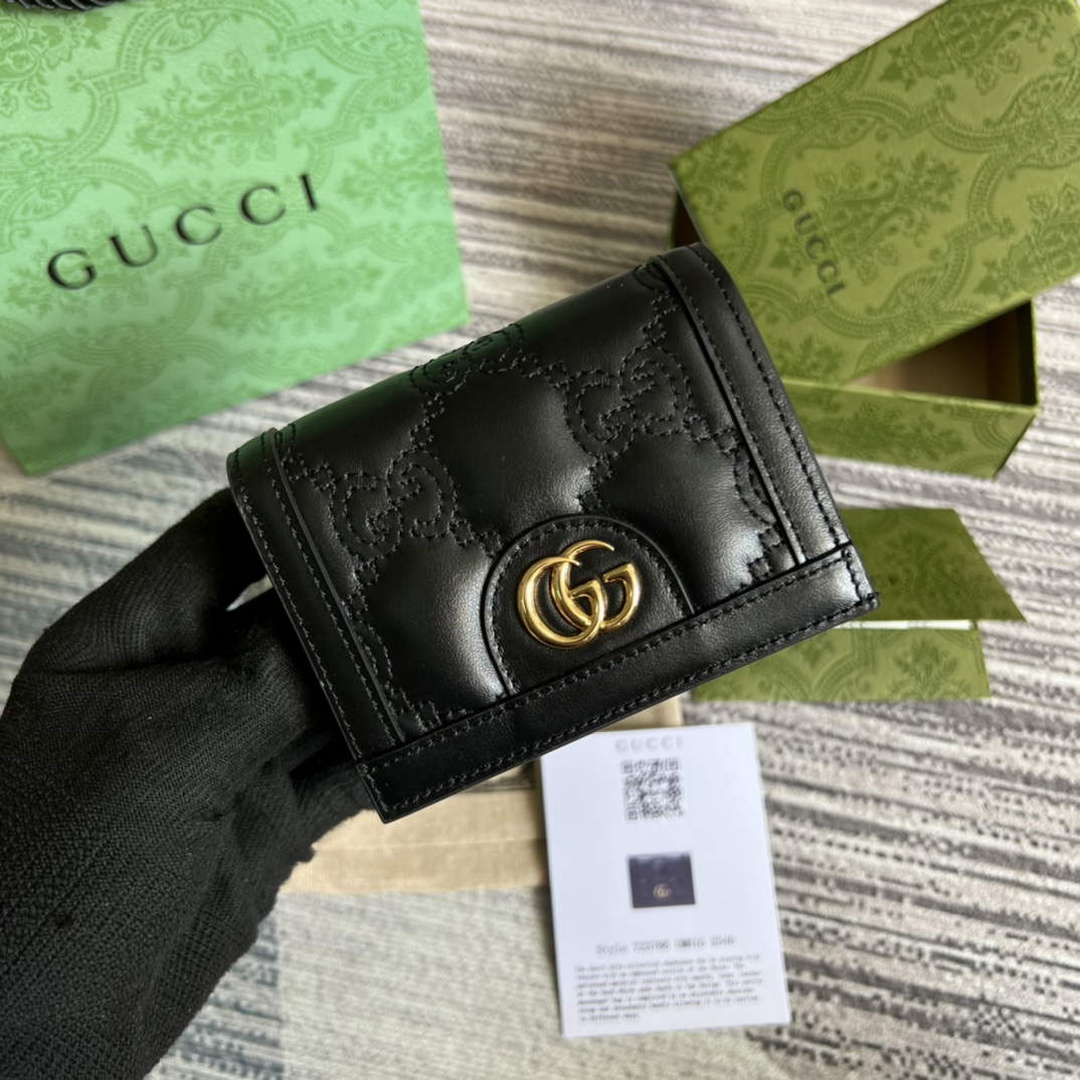 Gucci 723786 GG Matelass¨¦ Card Case Wallet Black