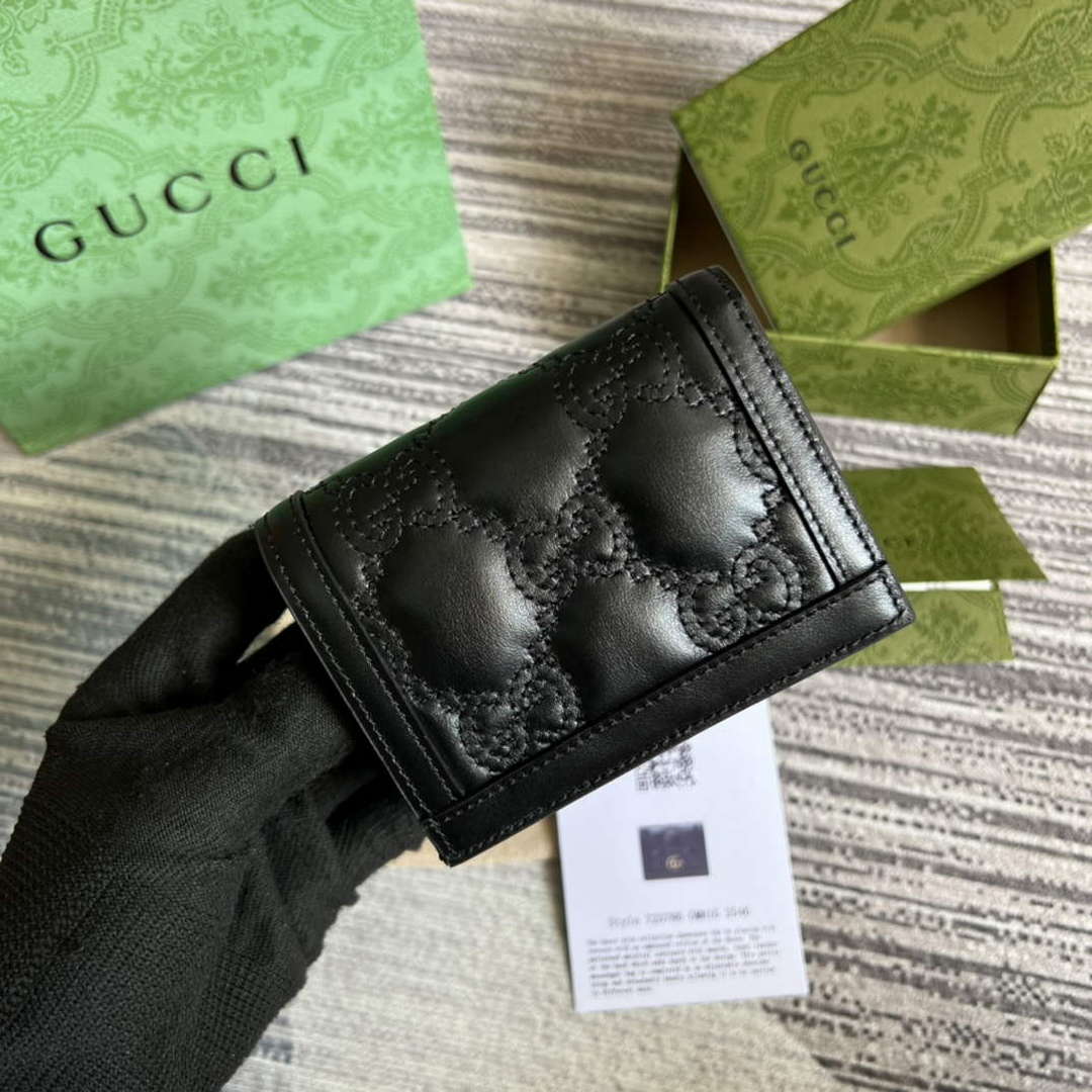Gucci 723786 GG Matelass¨¦ Card Case Wallet Black