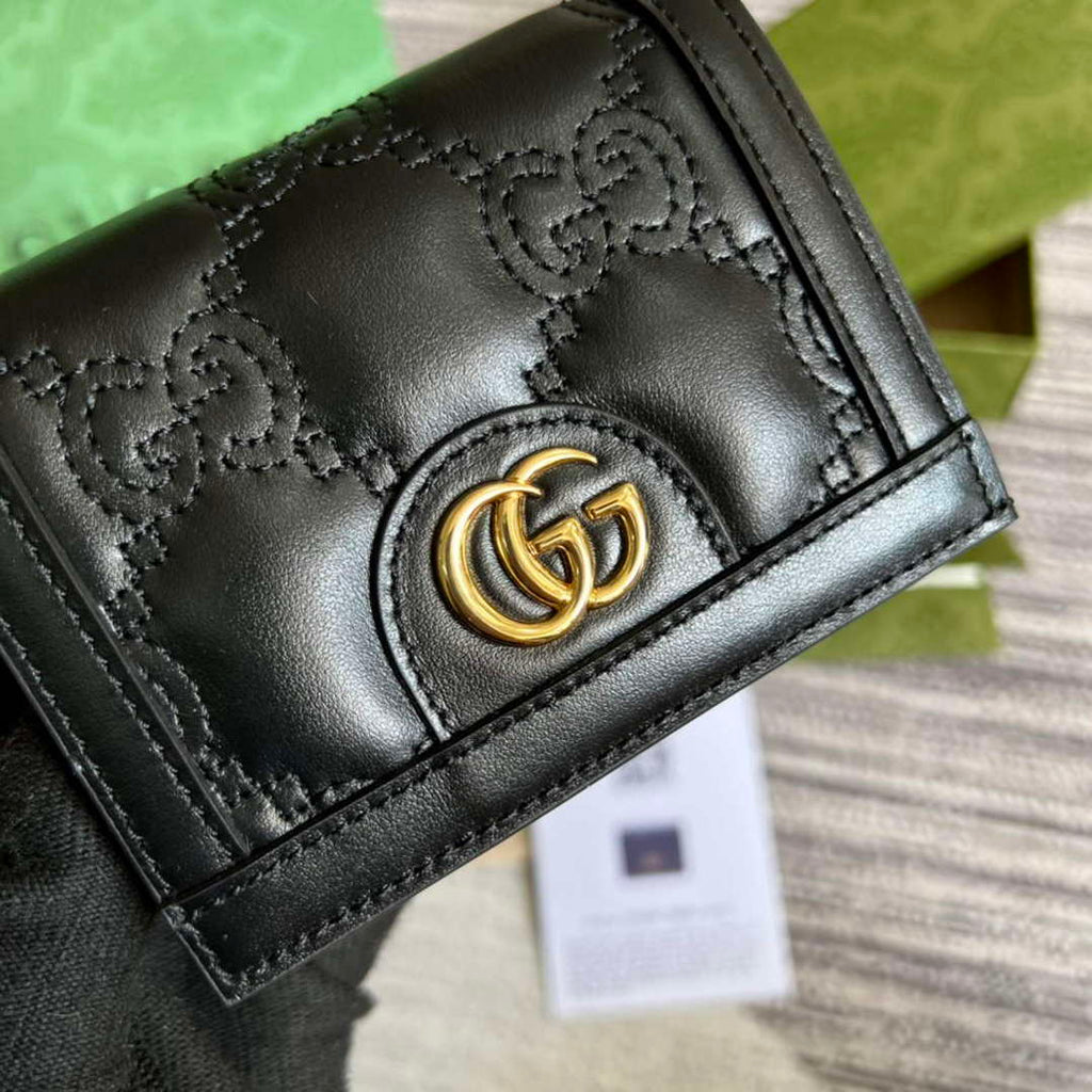 Gucci 723786 GG Matelass¨¦ Card Case Wallet Black