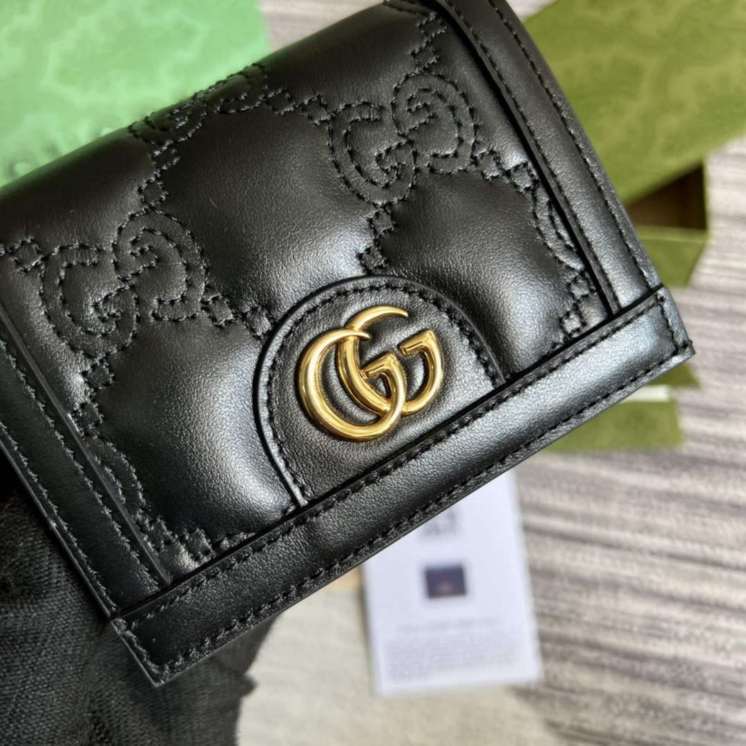 Gucci 723786 GG Matelass¨¦ Card Case Wallet Black