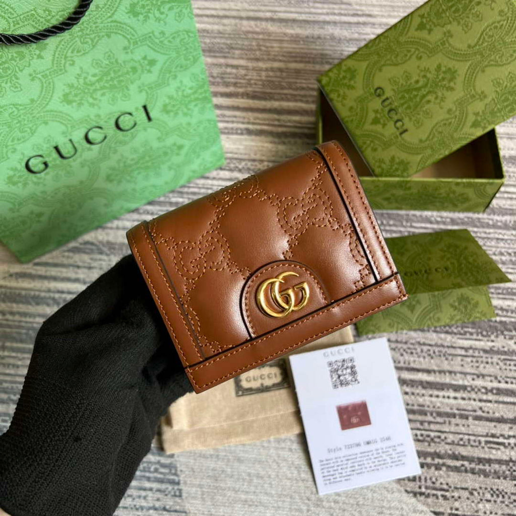 Gucci 723786 GG Matelass¨¦ Card Case Wallet Brown