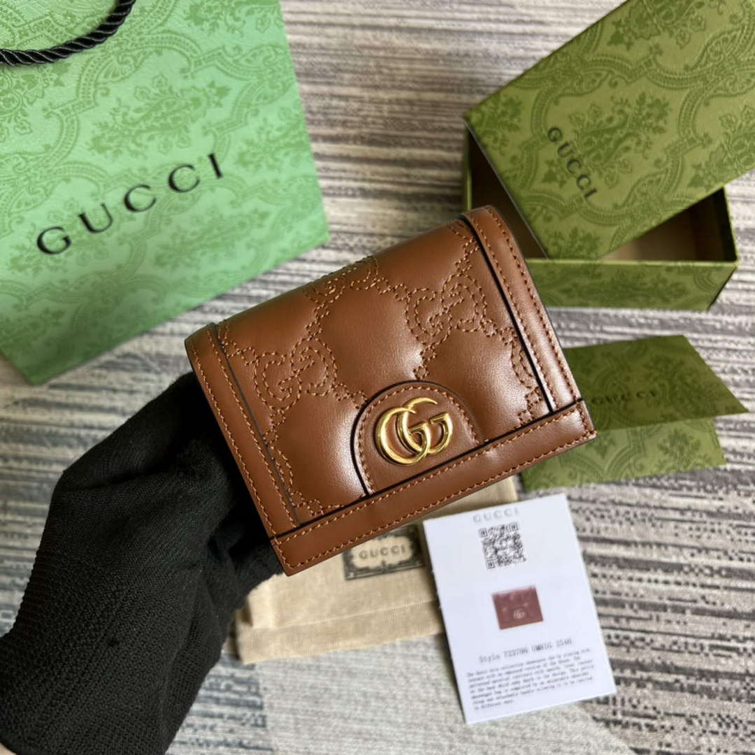 Gucci 723786 GG Matelass¨¦ Card Case Wallet Brown