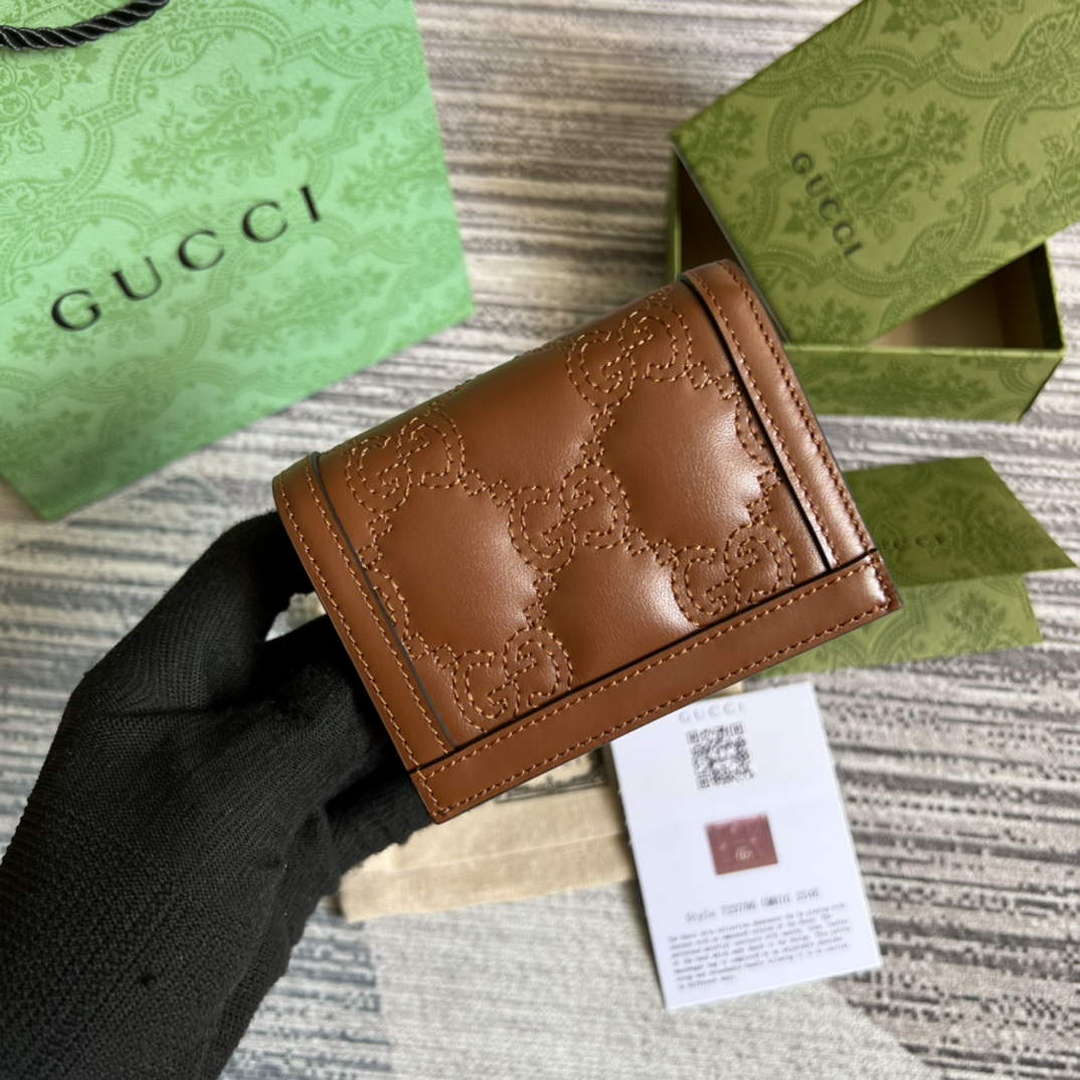 Gucci 723786 GG Matelass¨¦ Card Case Wallet Brown