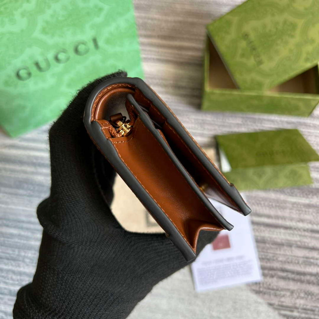 Gucci 723786 GG Matelass¨¦ Card Case Wallet Brown