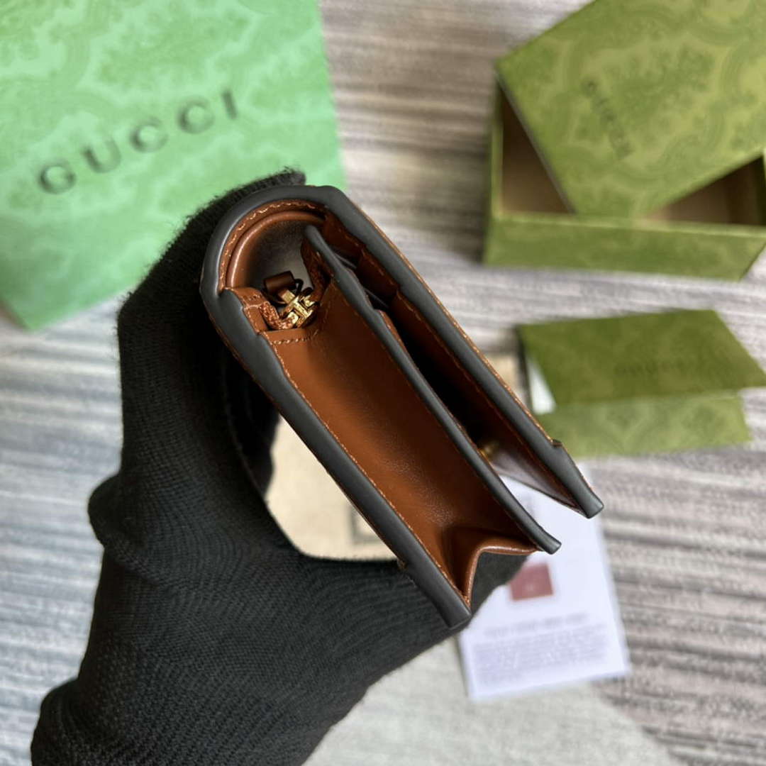 Gucci 723786 GG Matelass¨¦ Card Case Wallet Brown