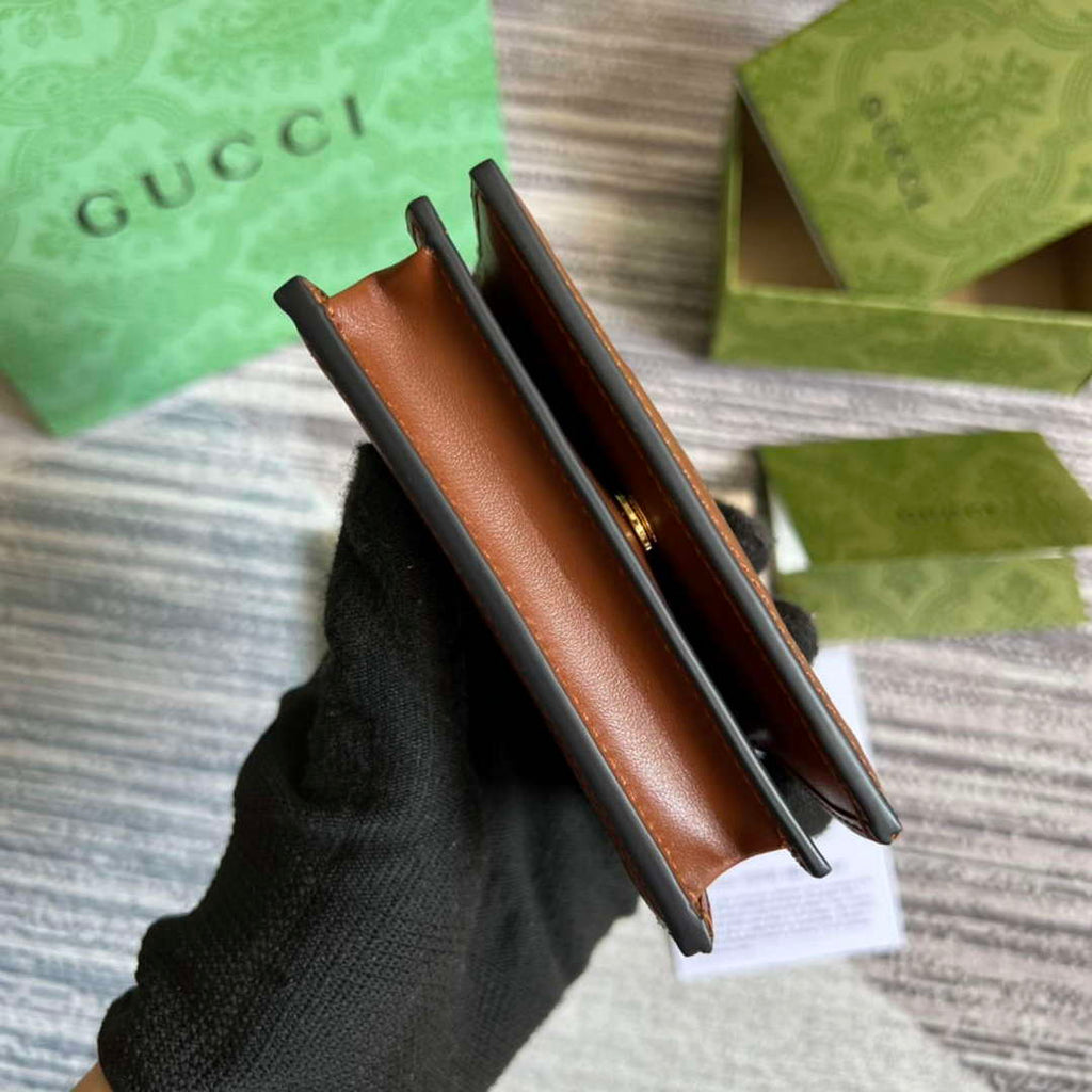Gucci 723786 GG Matelass¨¦ Card Case Wallet Brown