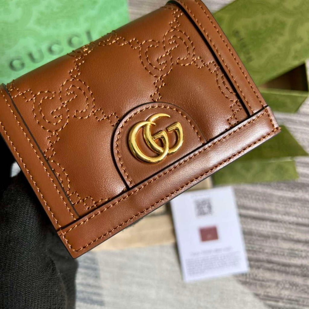 Gucci 723786 GG Matelass¨¦ Card Case Wallet Brown
