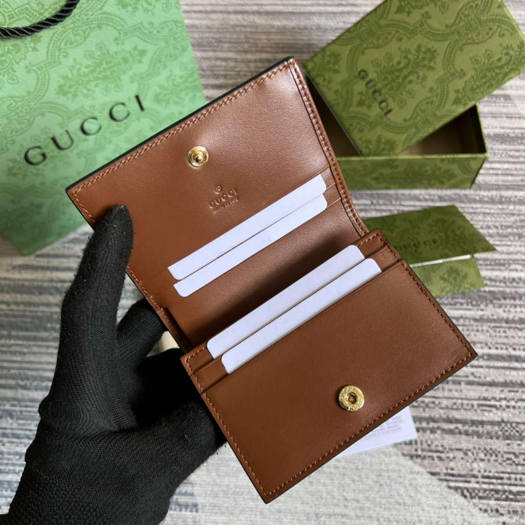 Gucci 723786 GG Matelass¨¦ Card Case Wallet Brown