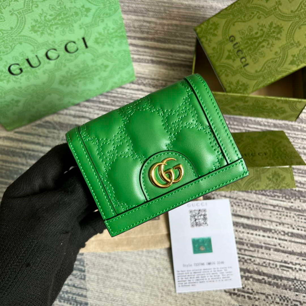 Gucci 723786 GG Matelass¨¦ Card Case Wallet Green
