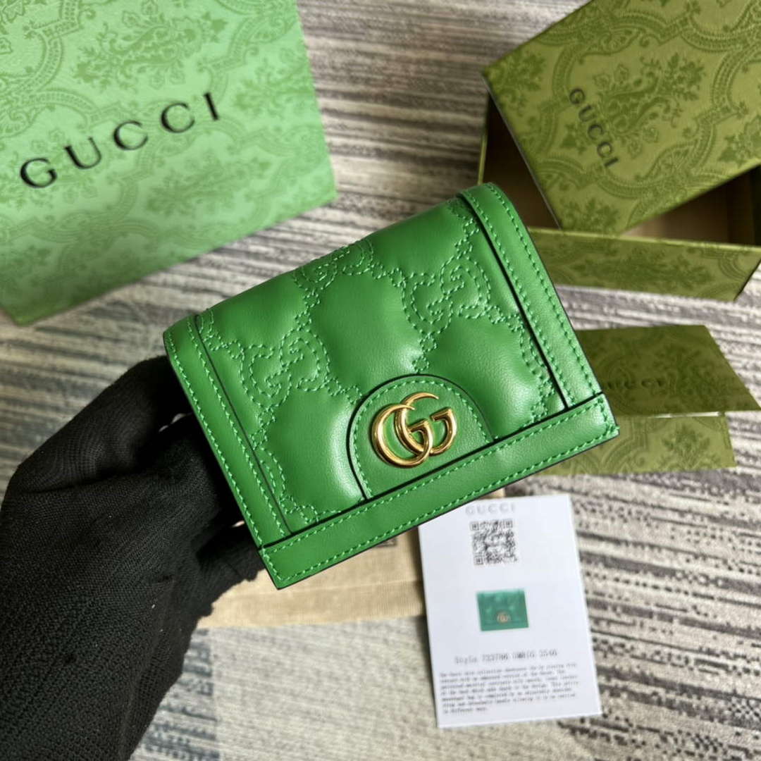 Gucci 723786 GG Matelass¨¦ Card Case Wallet Green