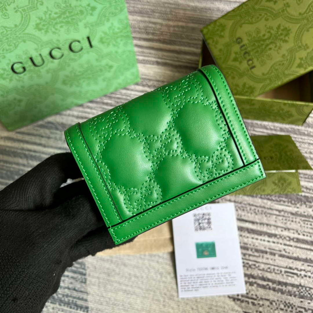 Gucci 723786 GG Matelass¨¦ Card Case Wallet Green