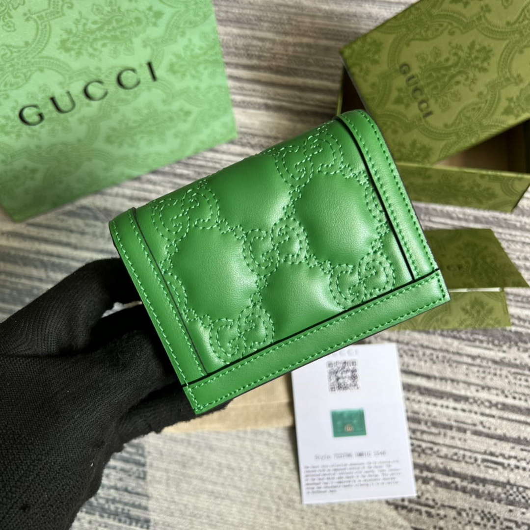 Gucci 723786 GG Matelass¨¦ Card Case Wallet Green