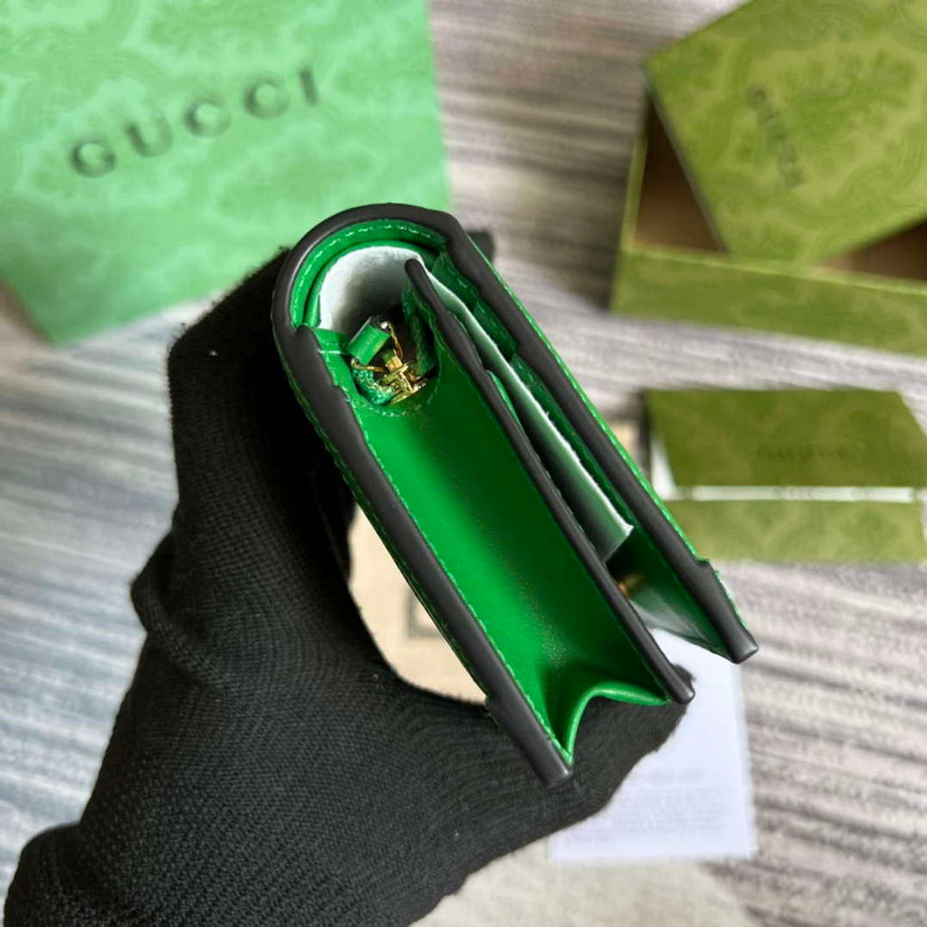 Gucci 723786 GG Matelass¨¦ Card Case Wallet Green