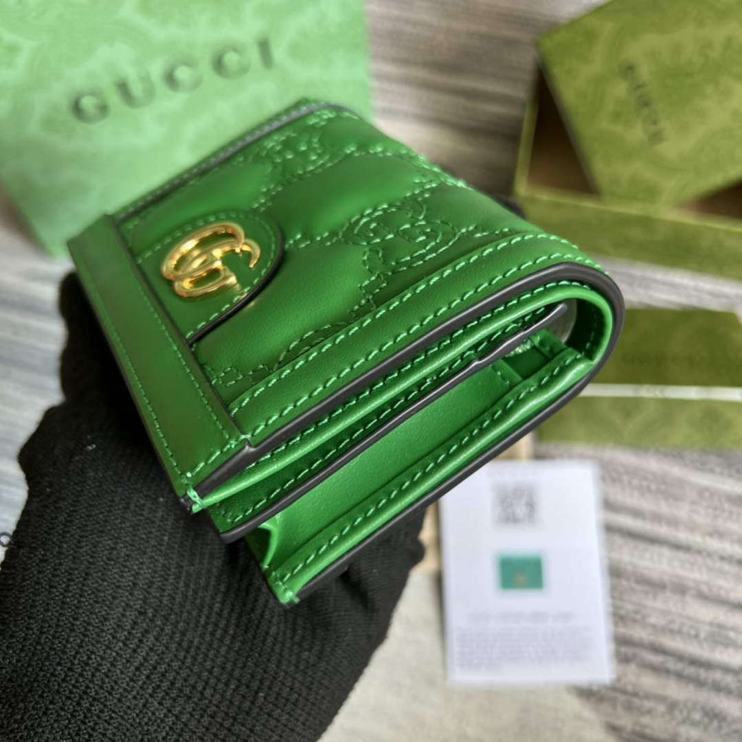 Gucci 723786 GG Matelass¨¦ Card Case Wallet Green