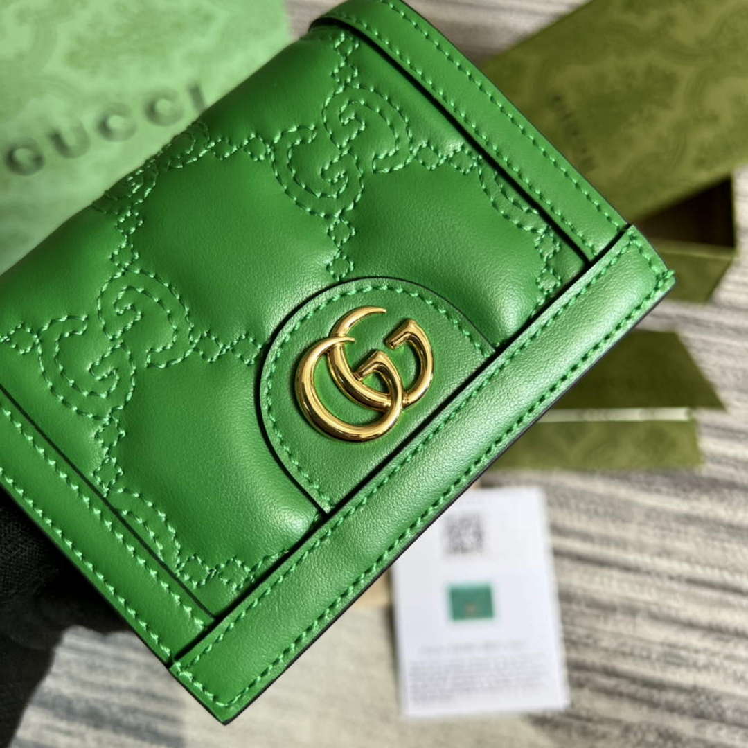 Gucci 723786 GG Matelass¨¦ Card Case Wallet Green
