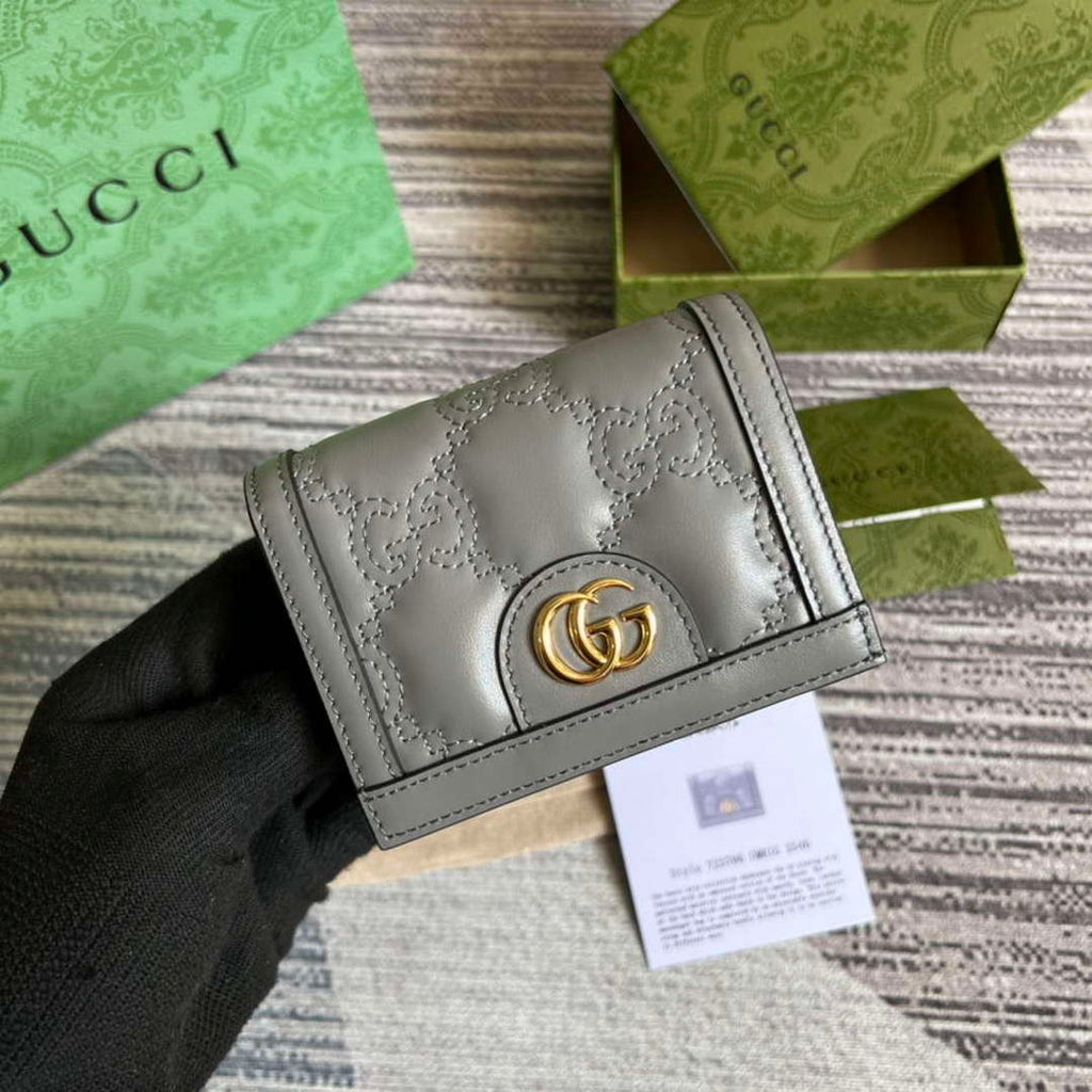 Gucci 723786 GG Matelass¨¦ Card Case Wallet Grey
