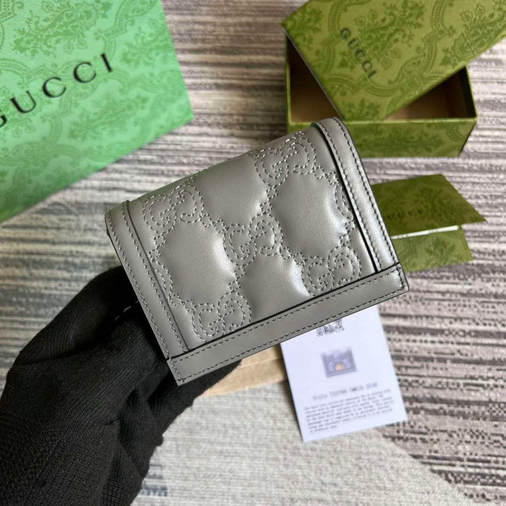 Gucci 723786 GG Matelass¨¦ Card Case Wallet Grey
