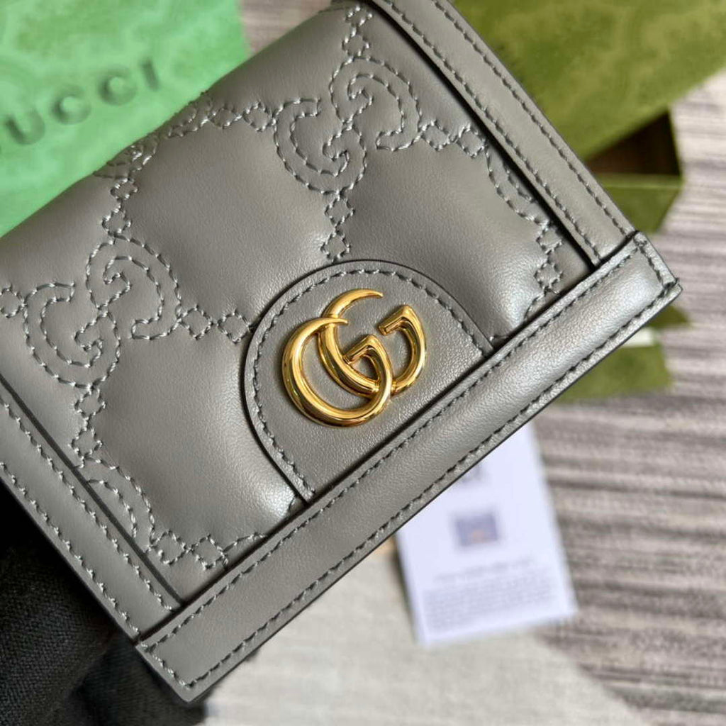 Gucci 723786 GG Matelass¨¦ Card Case Wallet Grey