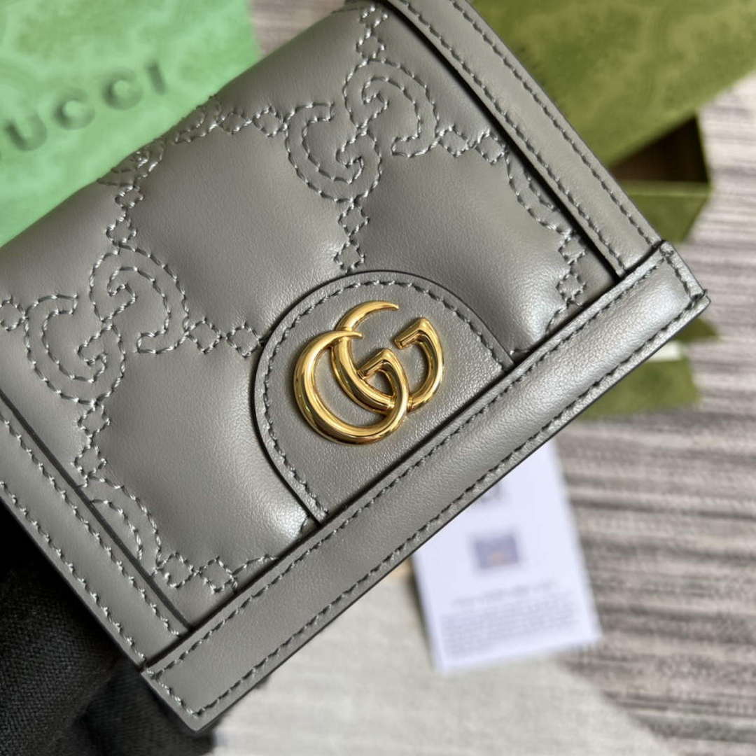 Gucci 723786 GG Matelass¨¦ Card Case Wallet Grey