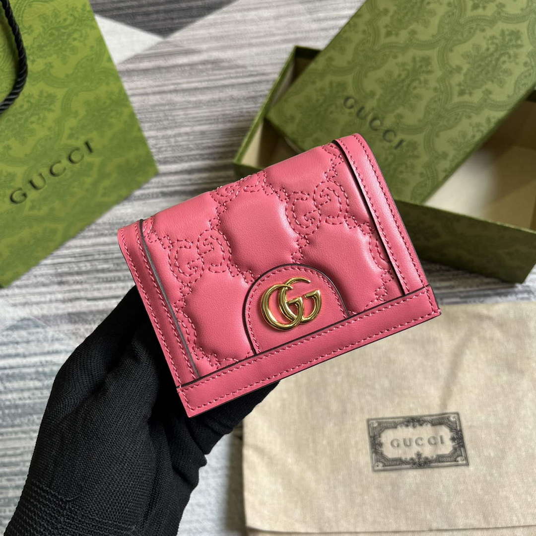 Gucci 723786 GG Matelass¨¦ Card Case Wallet Rose pink