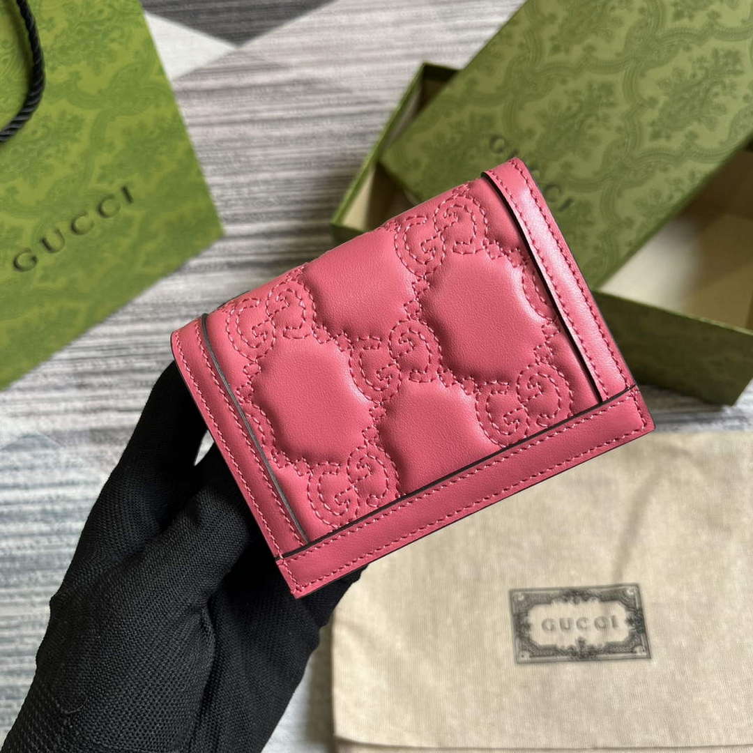 Gucci 723786 GG Matelass¨¦ Card Case Wallet Rose pink