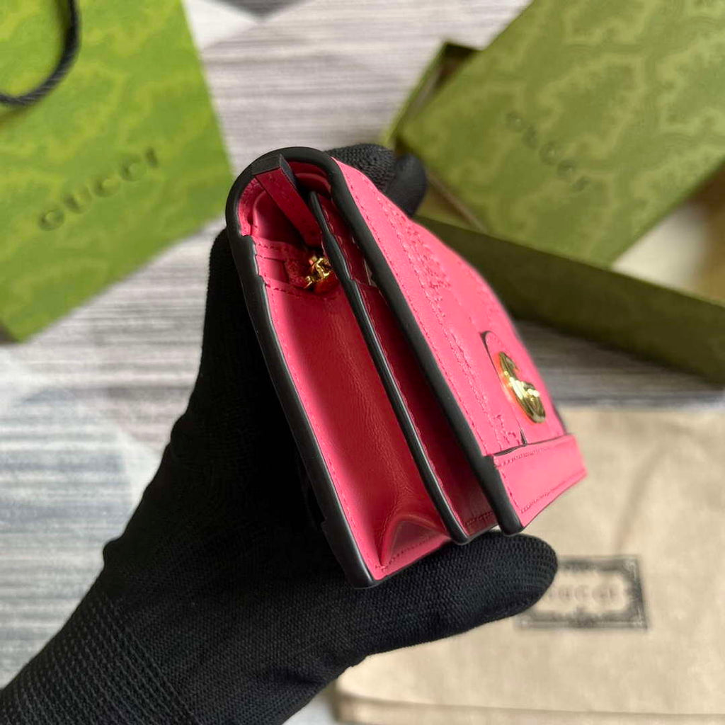 Gucci 723786 GG Matelass¨¦ Card Case Wallet Rose pink