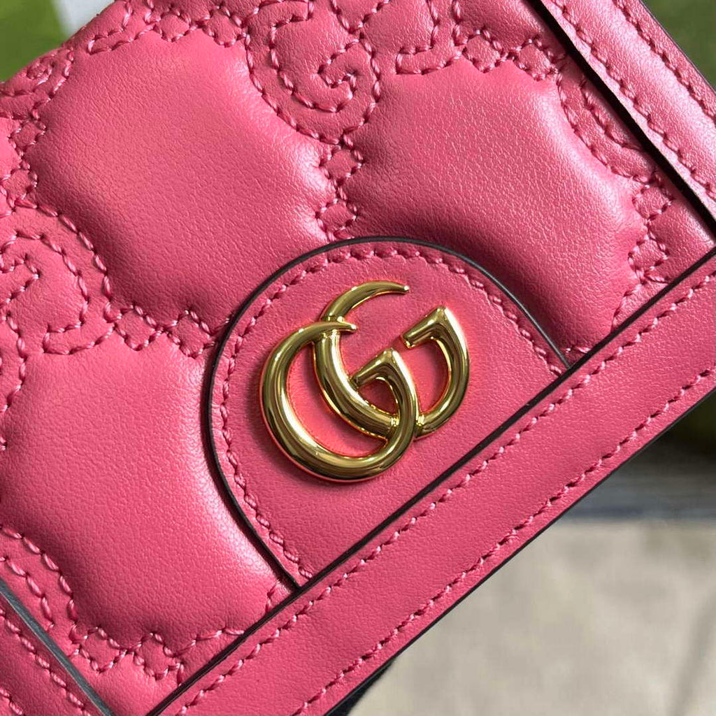 Gucci 723786 GG Matelass¨¦ Card Case Wallet Rose pink
