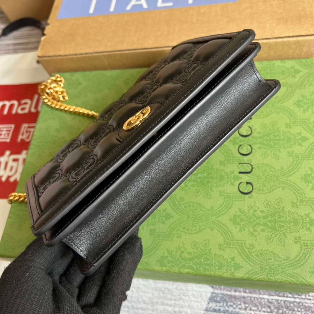 Gucci 723787 GG Matelass¨¦ Chain Wallet Black